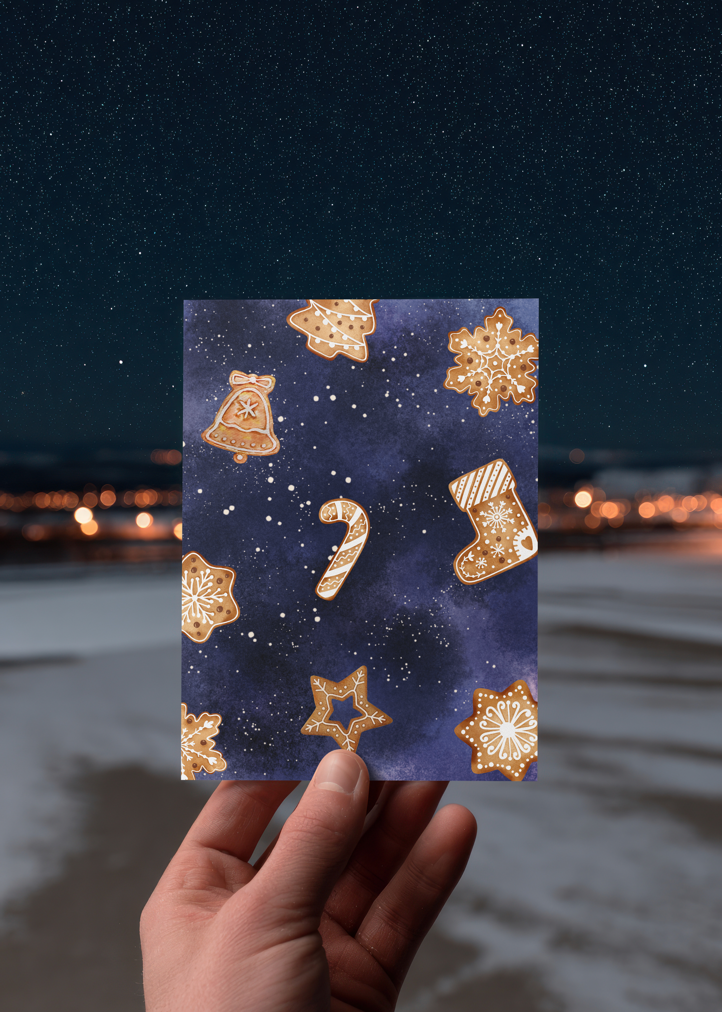 Christmas Card - Gingerbread Christmas Cookie Night Sky Christmas Card