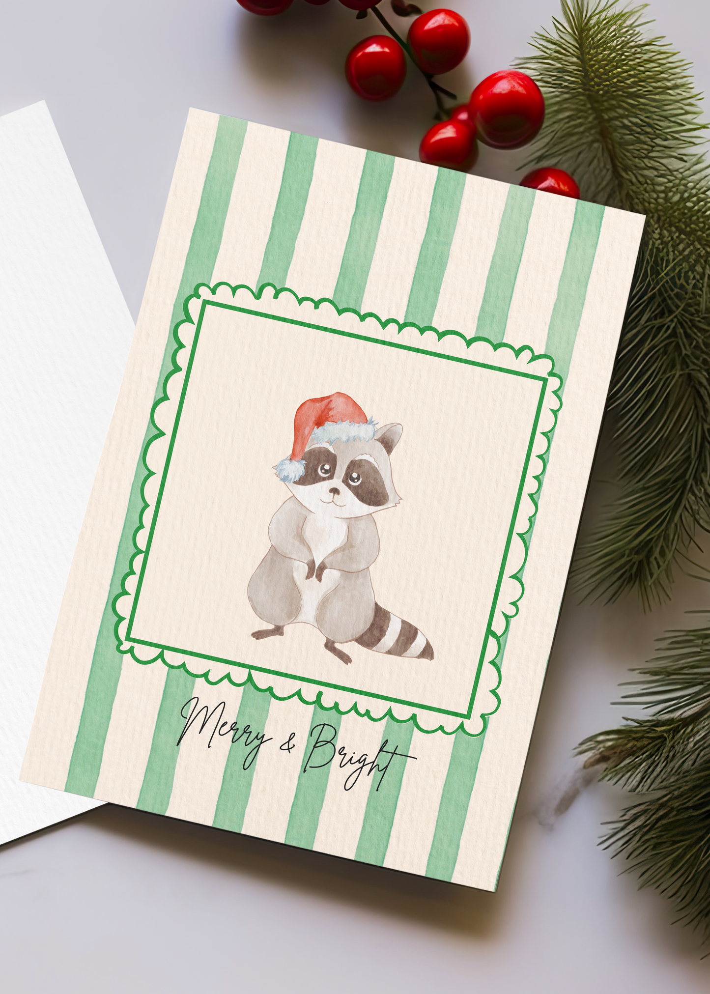 Christmas Card - Merry and Bright Raccoon Christmas Card