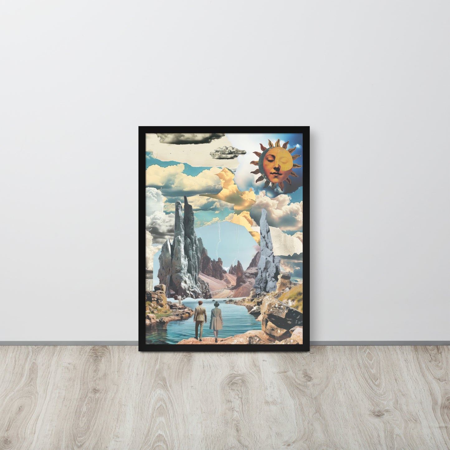 Wall Art Print - Surreal Portal Collage, Dreamscape with Vintage Figures, Cosmic Sun & Fantasy Mountainscape-By The Bard