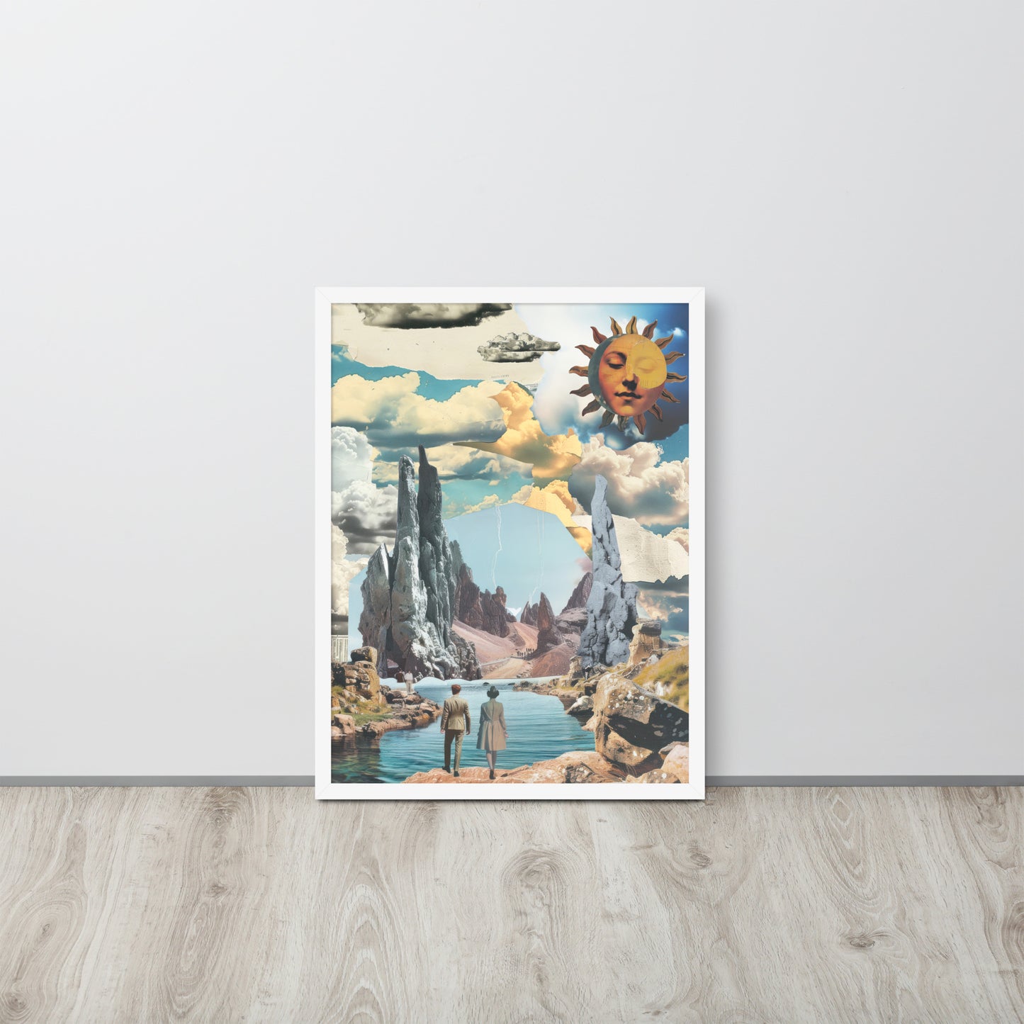 Wall Art Print - Surreal Portal Collage, Dreamscape with Vintage Figures, Cosmic Sun & Fantasy Mountainscape-By The Bard
