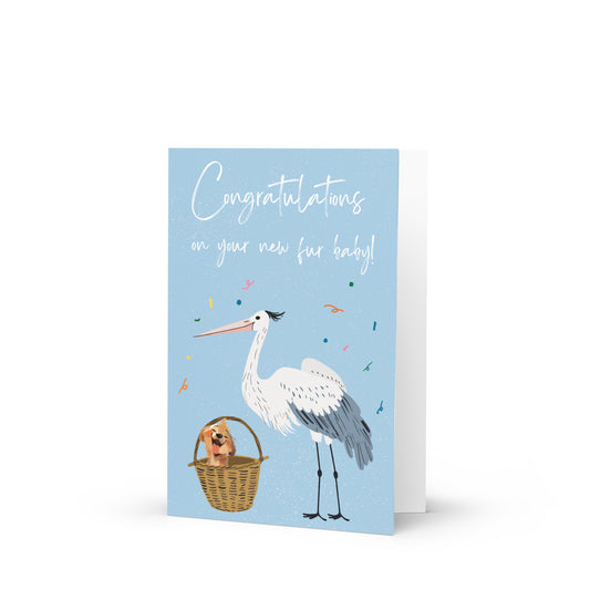 Greetings Card - New Pet Stork and Puppy Card