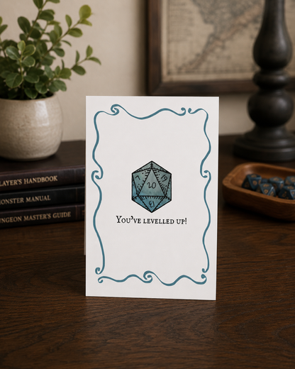 Greetings Card - You've Levelled Up! D20 Dice D&D Celebration Card
