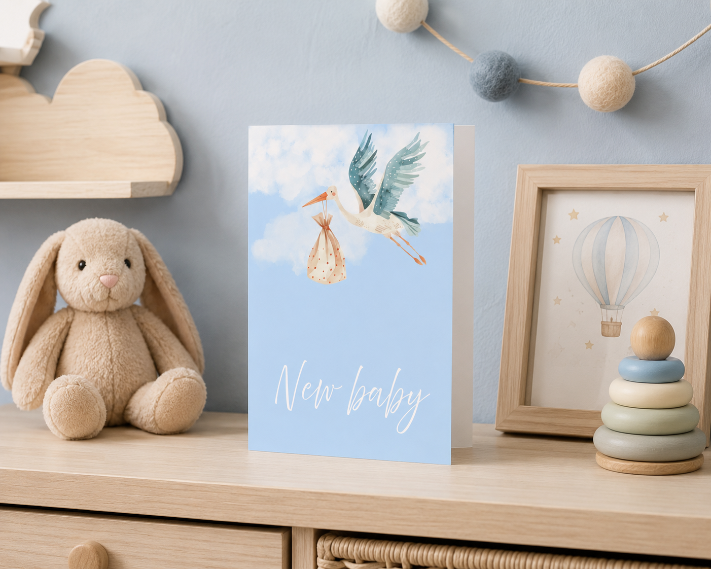 Greetings Card - New Baby Watercolour Stork
