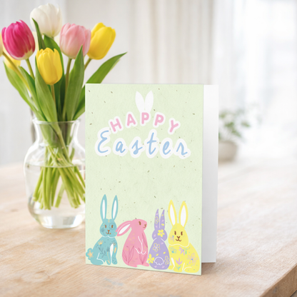Greetings Card - Happy Easter Cute Pastel Spring Bunny