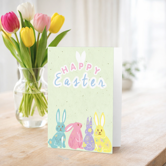 Greetings Card - Happy Easter Cute Pastel Spring Bunny