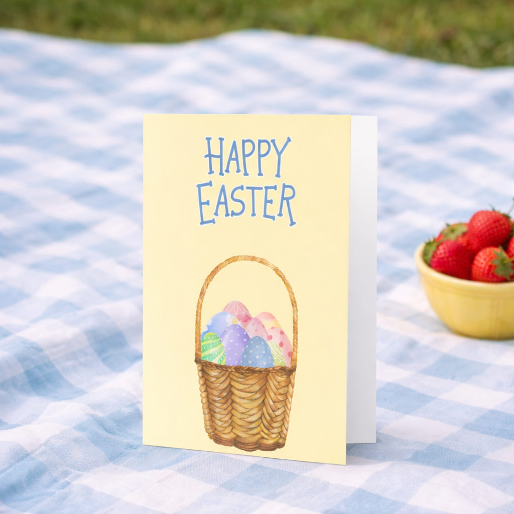 Greetings Card -  Pastel Easter Egg Basket Pastel