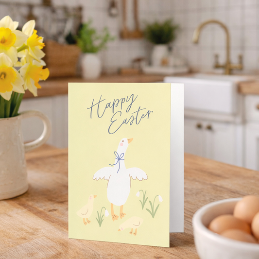 Greetings Card - Happy Easter Spring Goose and Chicks