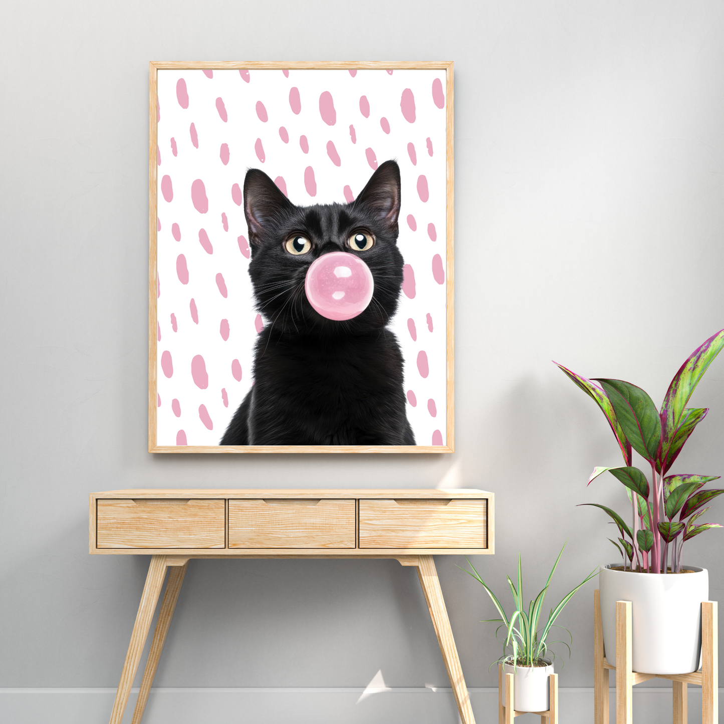 Wall Art Print - Black Cat Bubblegum-By The Bard