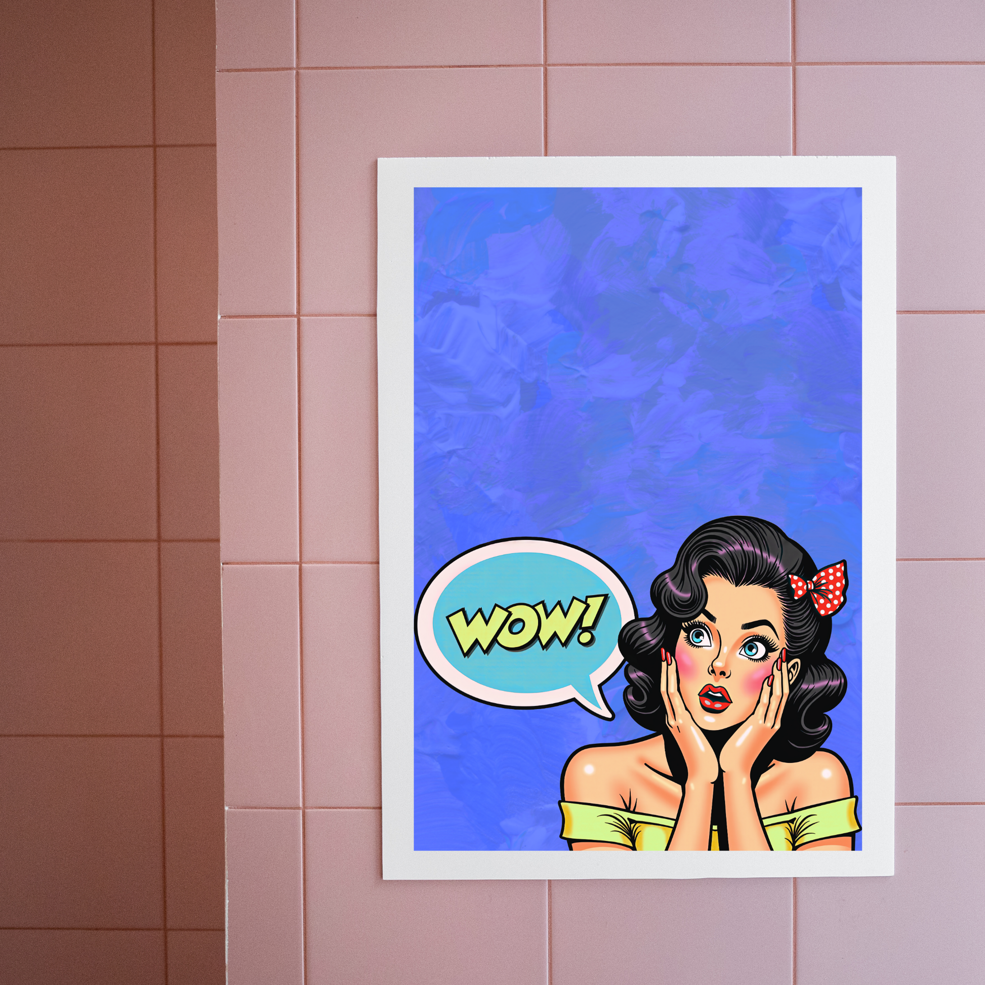 Wall Art Print - Retro Pop Art: WOW! Pin-Up Girl-By The Bard