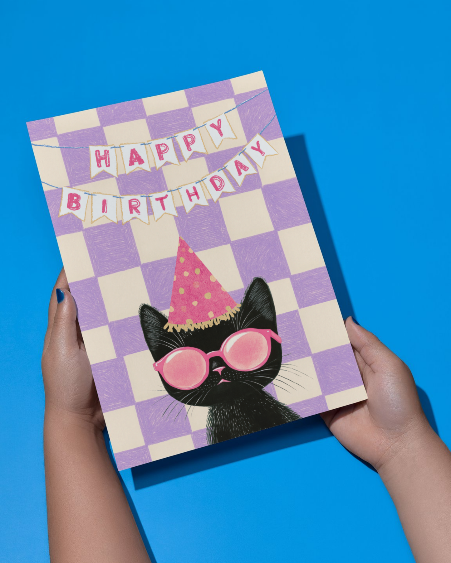 Greetings Card - Happy Birthday Cool Cat Card | Illustrated Black Cat Birthday