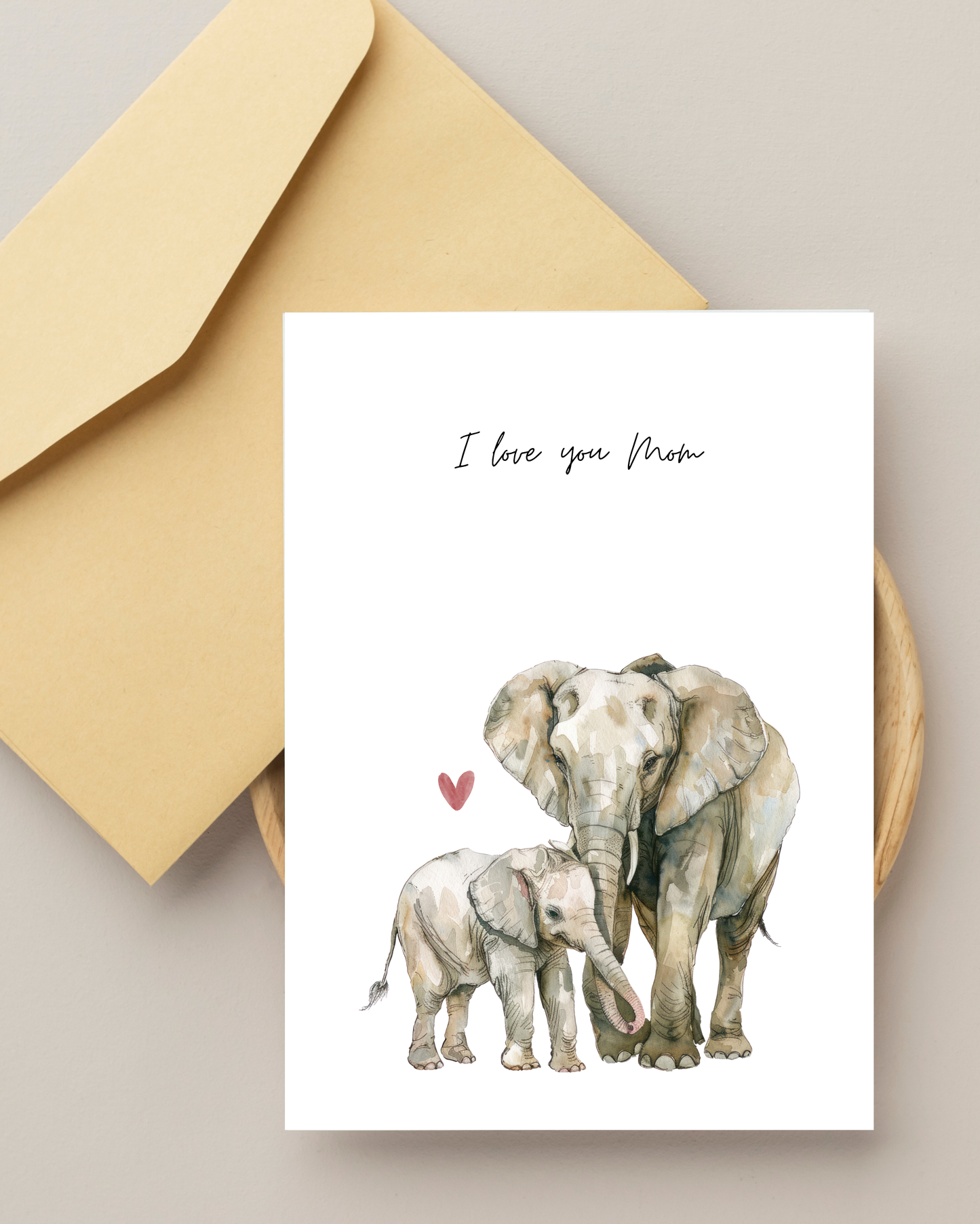 Greetings Card -    I Love You Mom Card | Watercolour Elephant Mother's Day & Birthday Card
