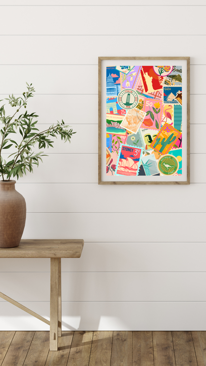 Wall Art Print - Travel Stamps-By The Bard