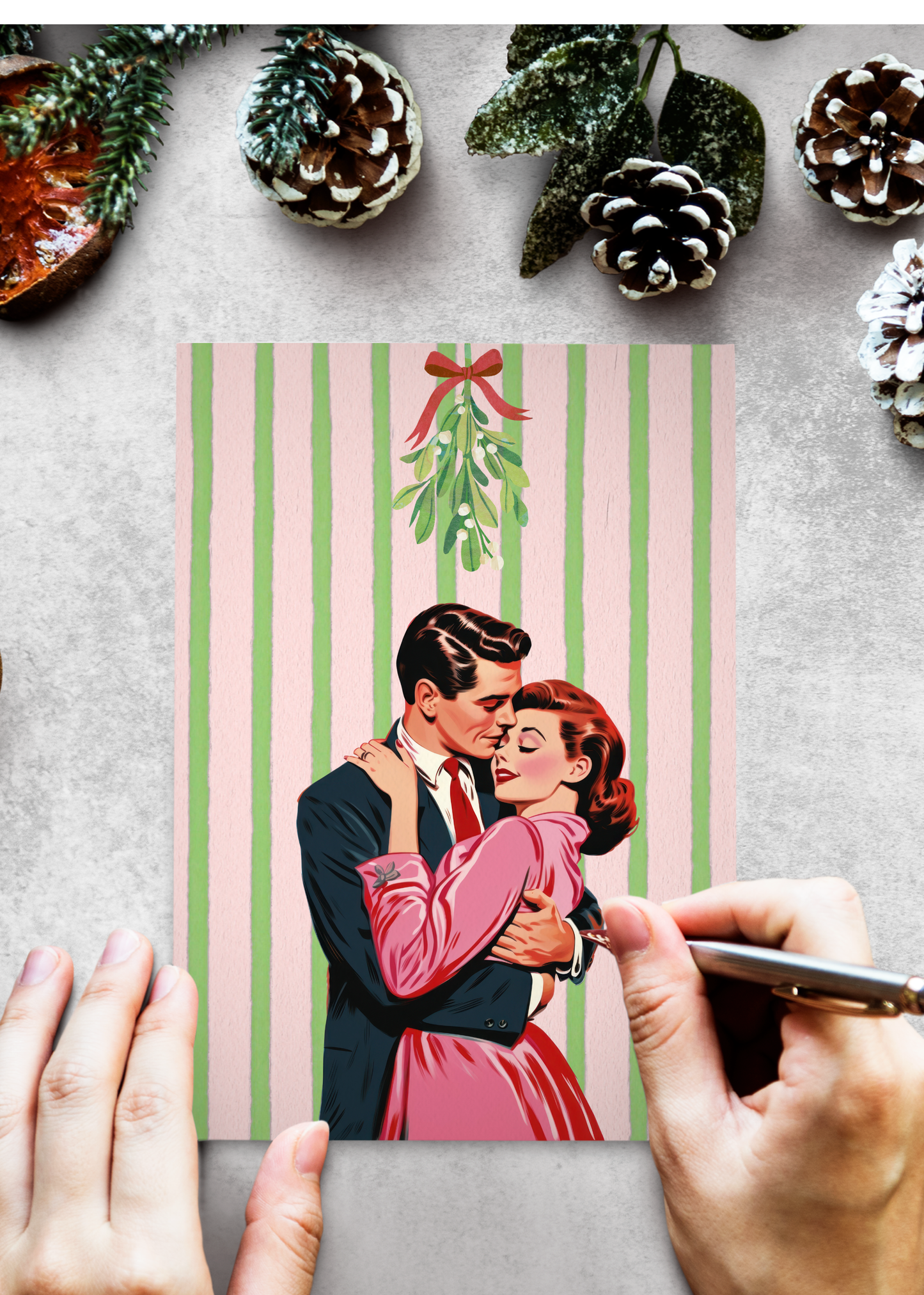 Christmas Card -  Vintage Romantic Mistletoe Christmas Card