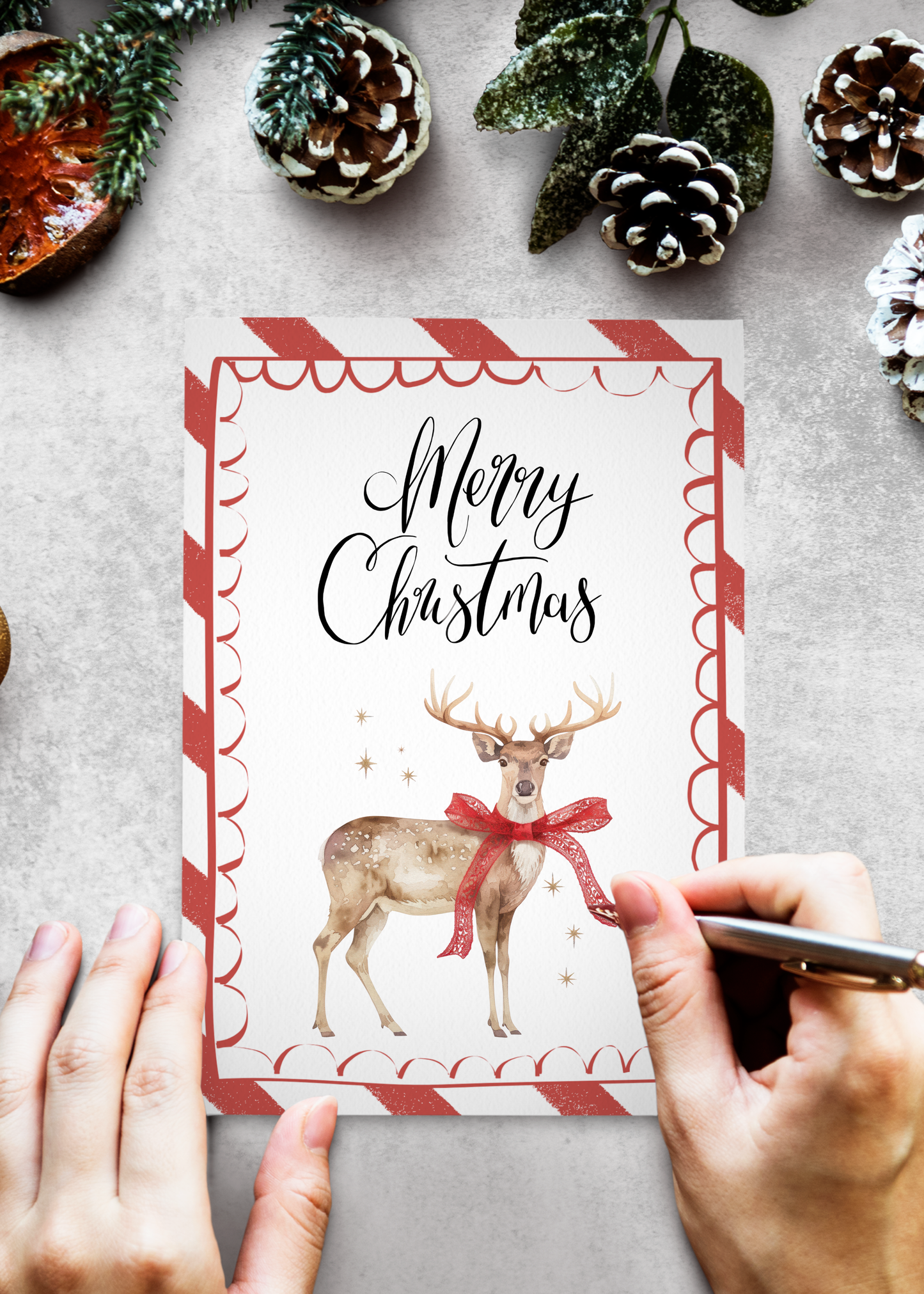 Christmas Card - Candy Cane Striped Reindeer Merry Christmas Card