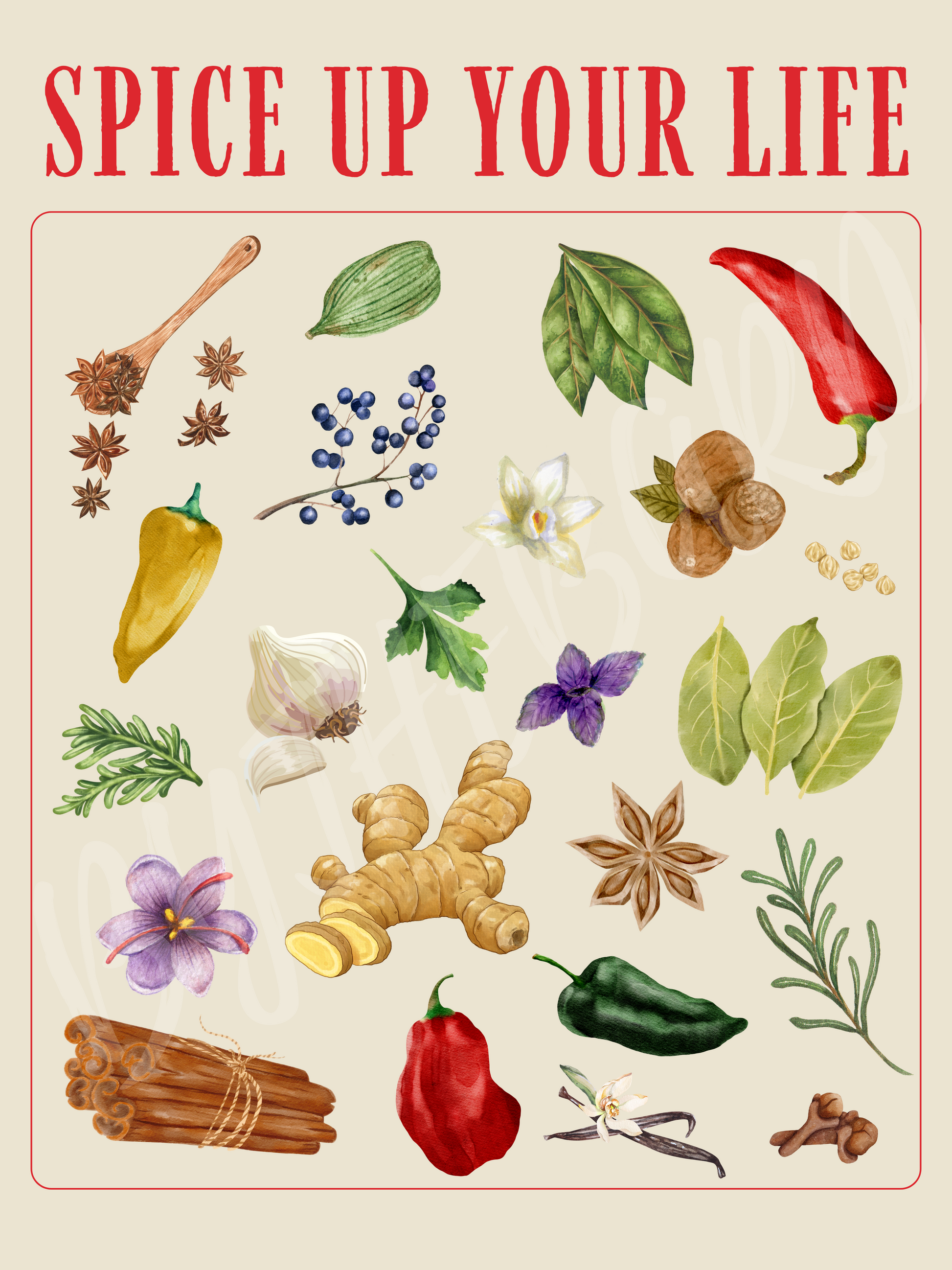 Wall Art Print - Spice Up Your Life Botanical Illustration-By The Bard