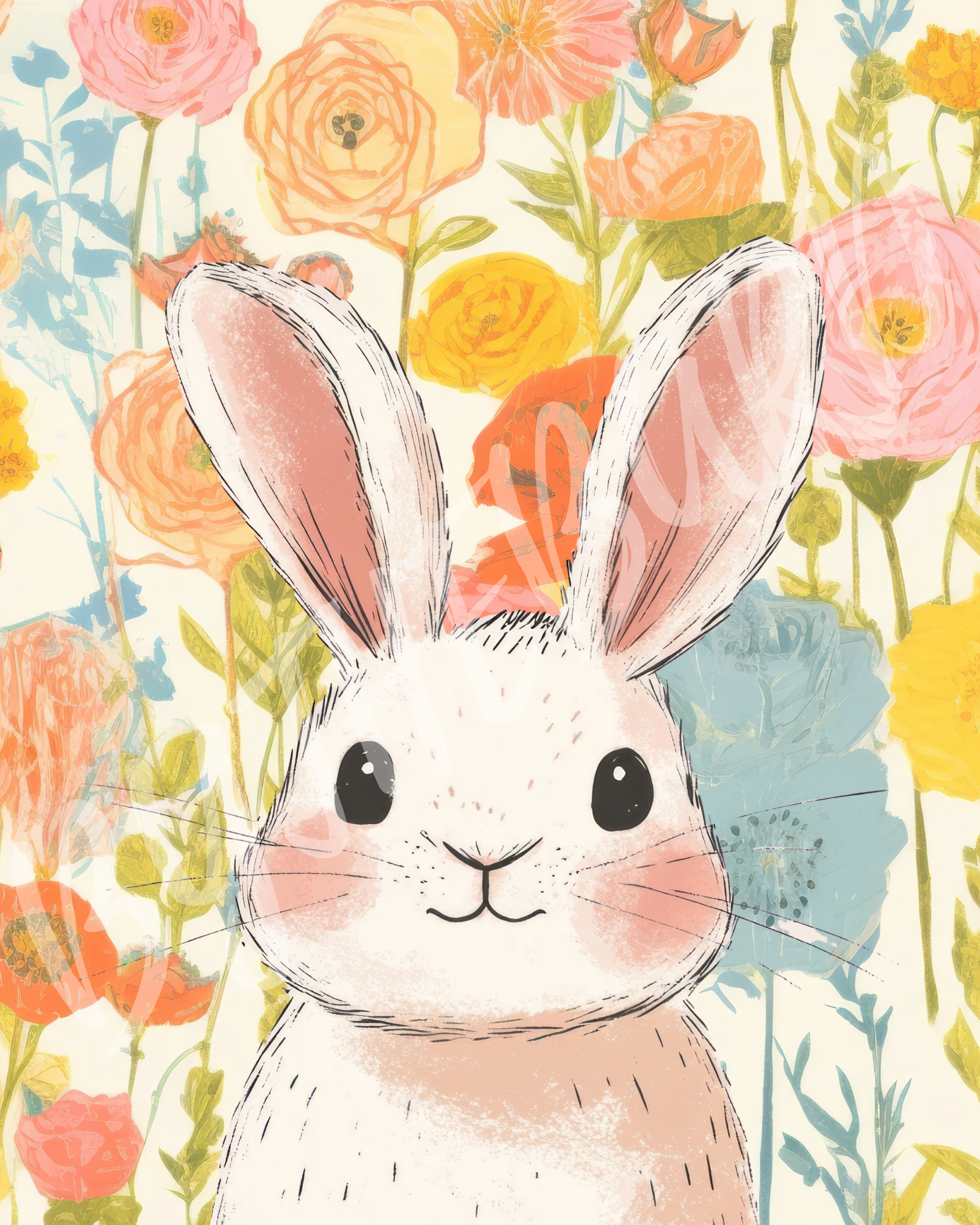 Wall Art Print - Floral Bunny-By The Bard