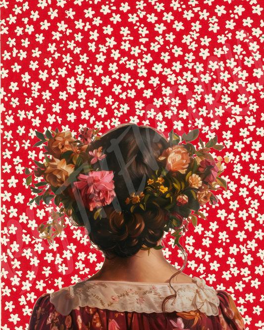 Wall Art Print - Flower Crown Reverie Vintage Floral Portrait-By The Bard