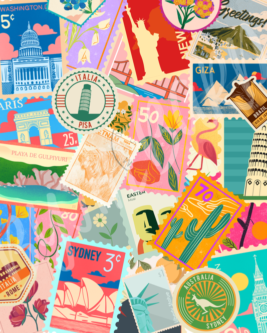 Wall Art Print - Travel Stamps-By The Bard
