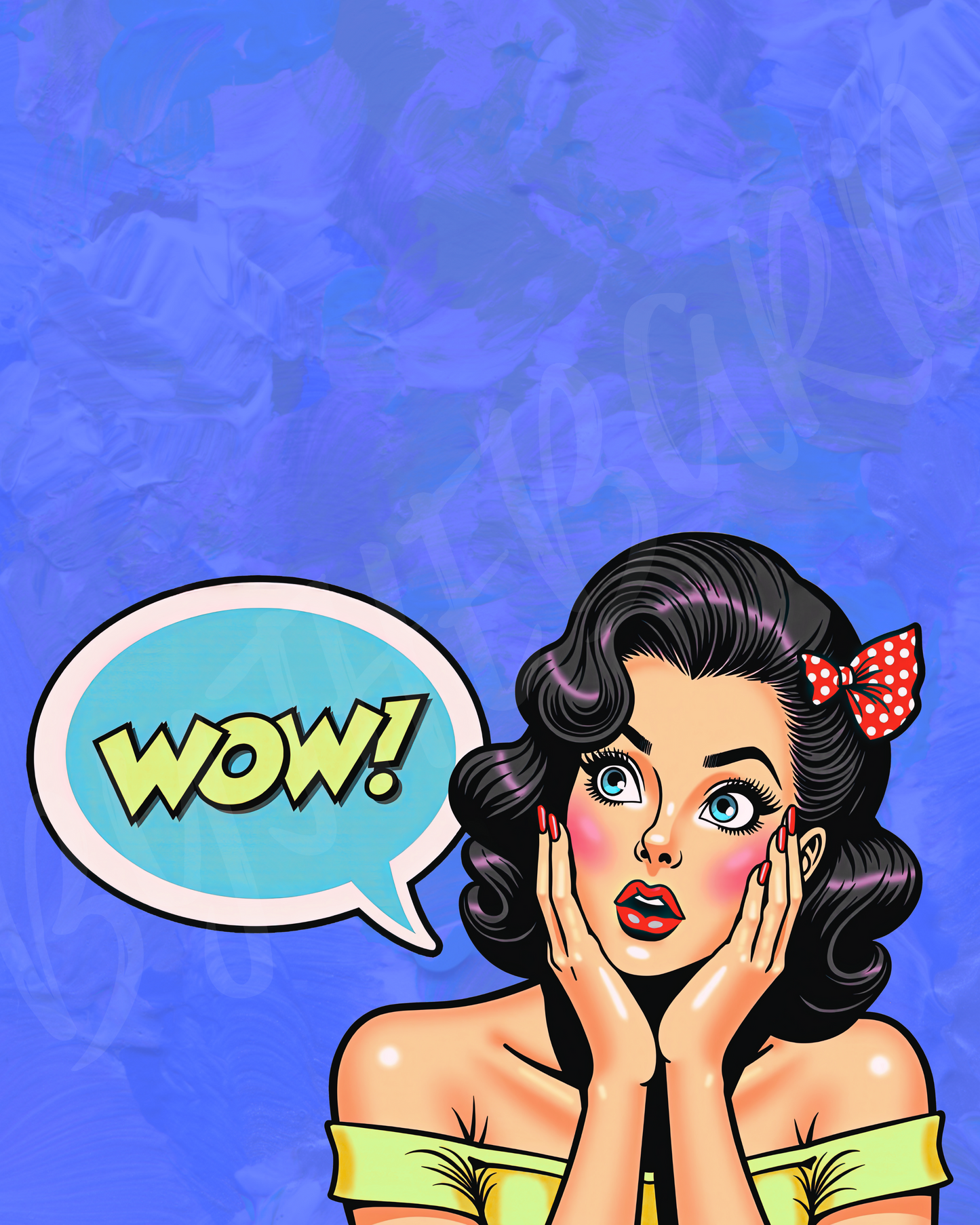 Wall Art Print - Retro Pop Art: WOW! Pin-Up Girl-By The Bard