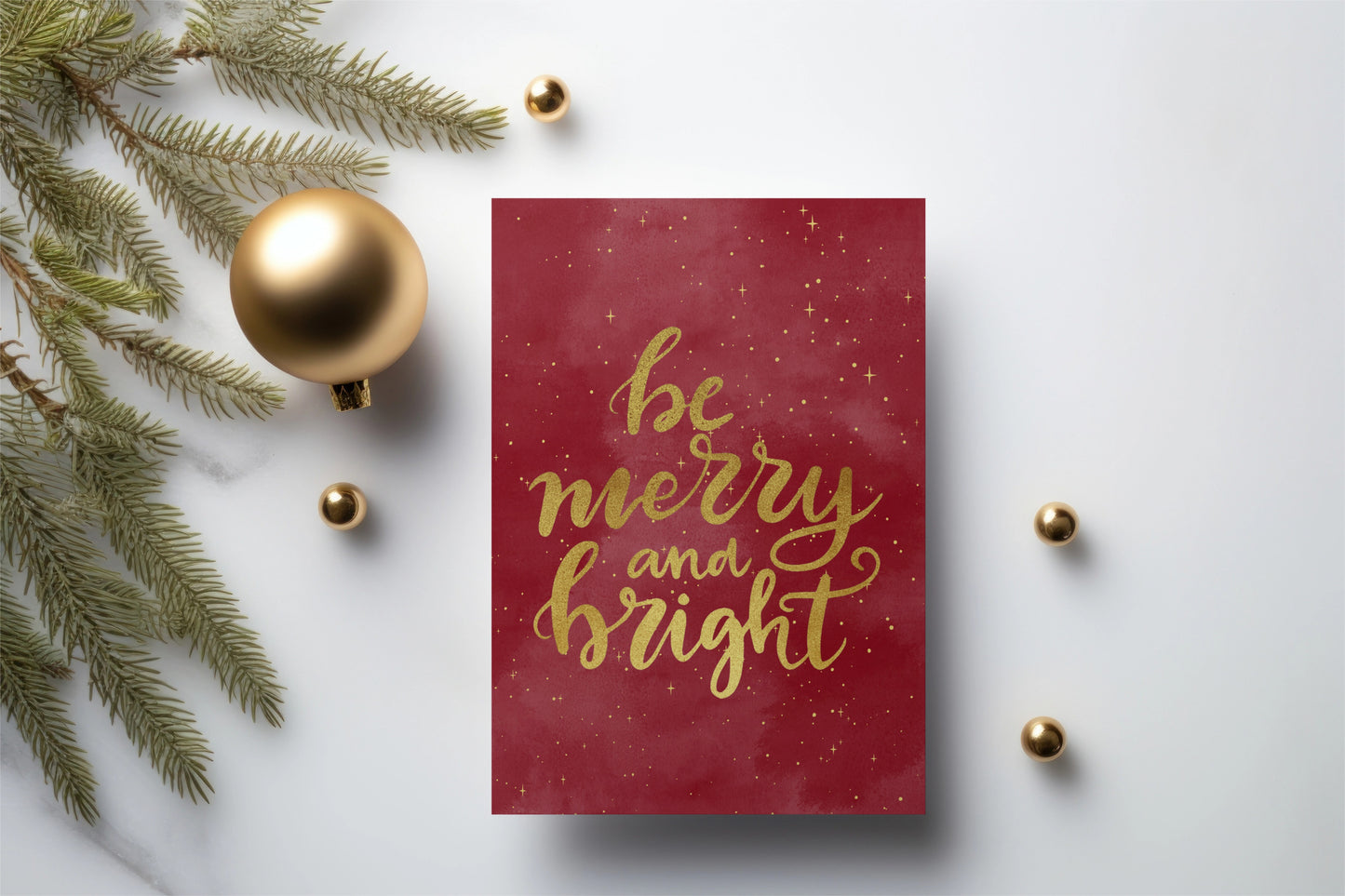 Christmas Card - Be Merry and Bright Red and Gold Christmas Card