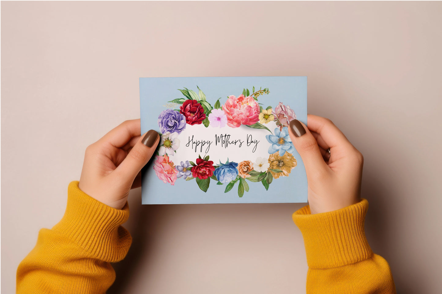 Greetings Card - Happy Mother's Day Card - Floral Wreath