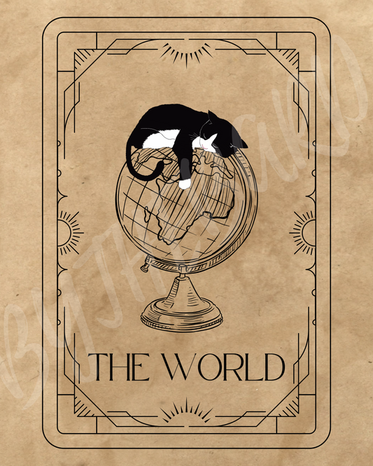 Wall Art Print - Tarot Card - The World, Cat Edition-By The Bard