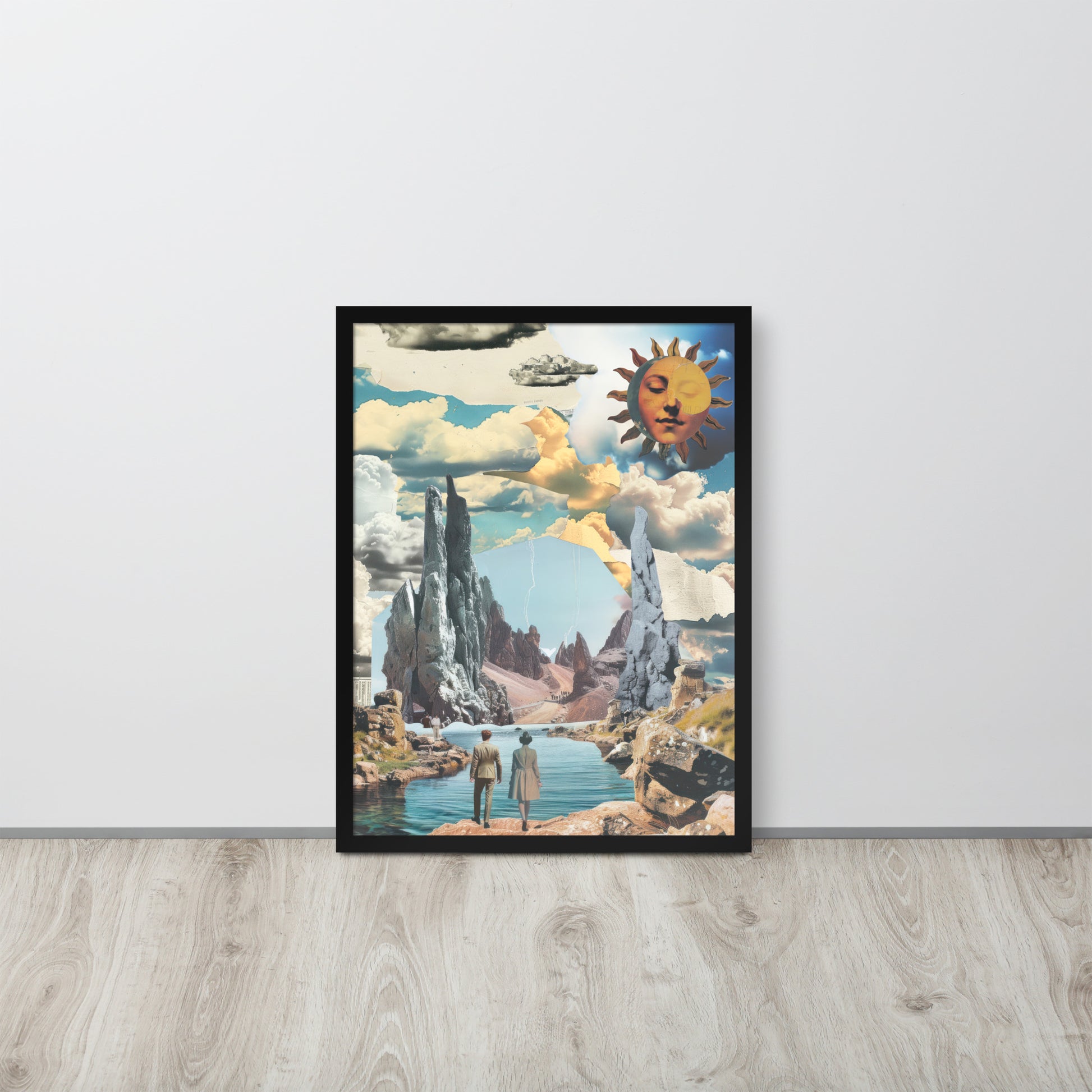 Wall Art Print - Surreal Portal Collage, Dreamscape with Vintage Figures, Cosmic Sun & Fantasy Mountainscape-By The Bard