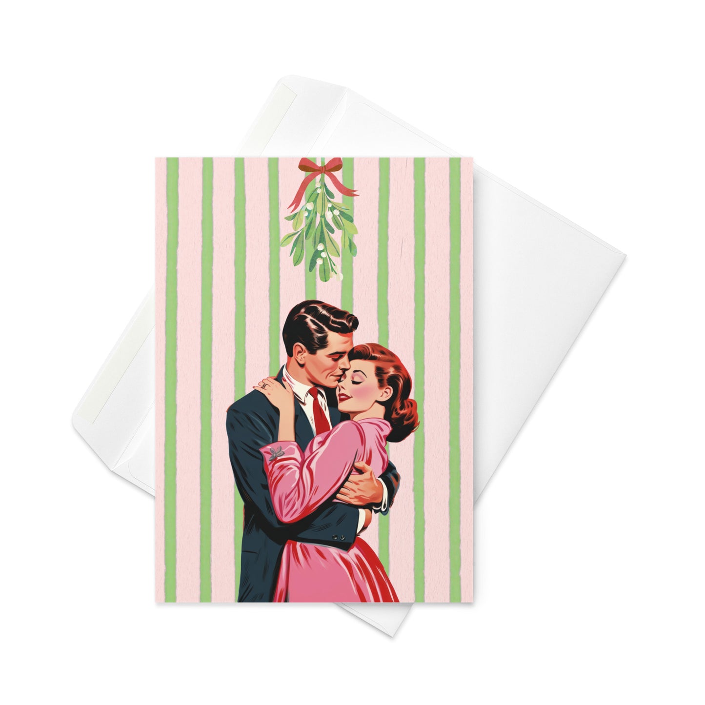 Christmas Card -  Vintage Romantic Mistletoe Christmas Card
