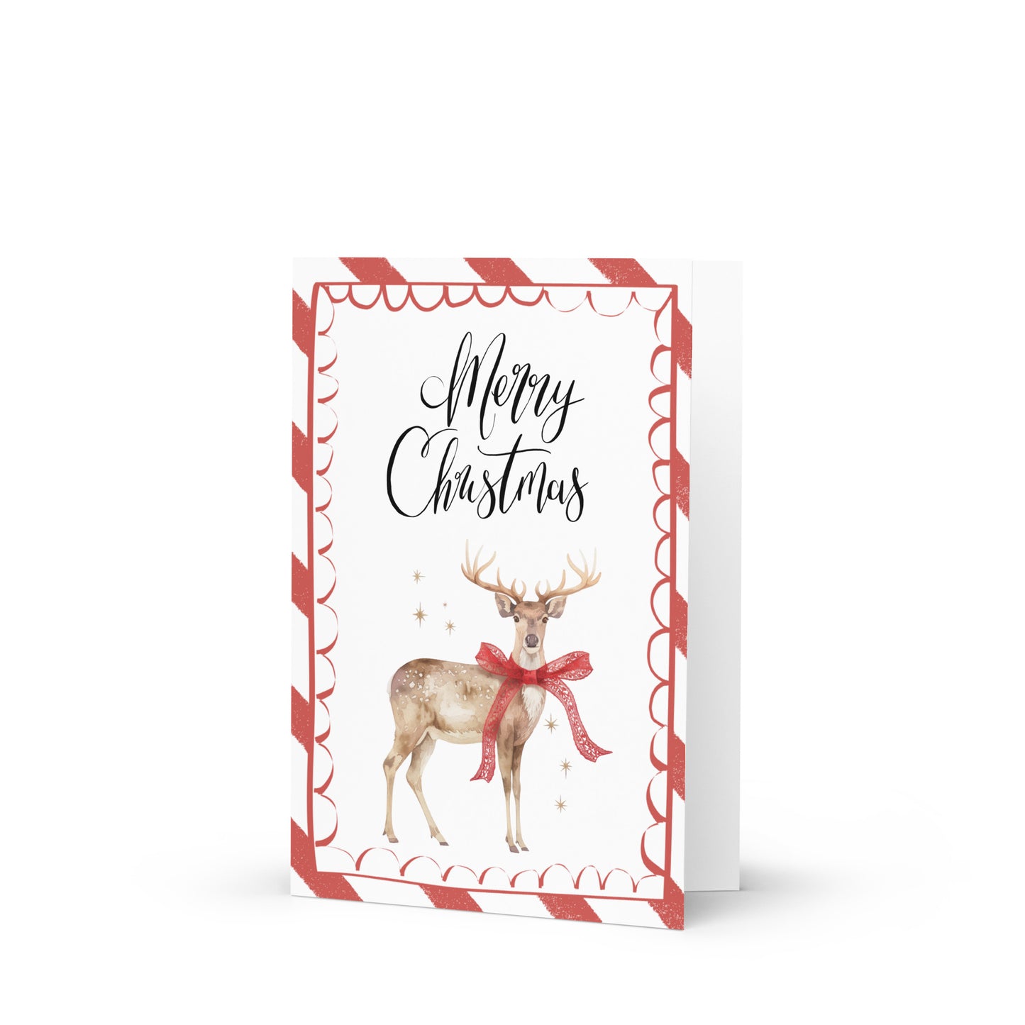 Christmas Card - Candy Cane Striped Reindeer Merry Christmas Card