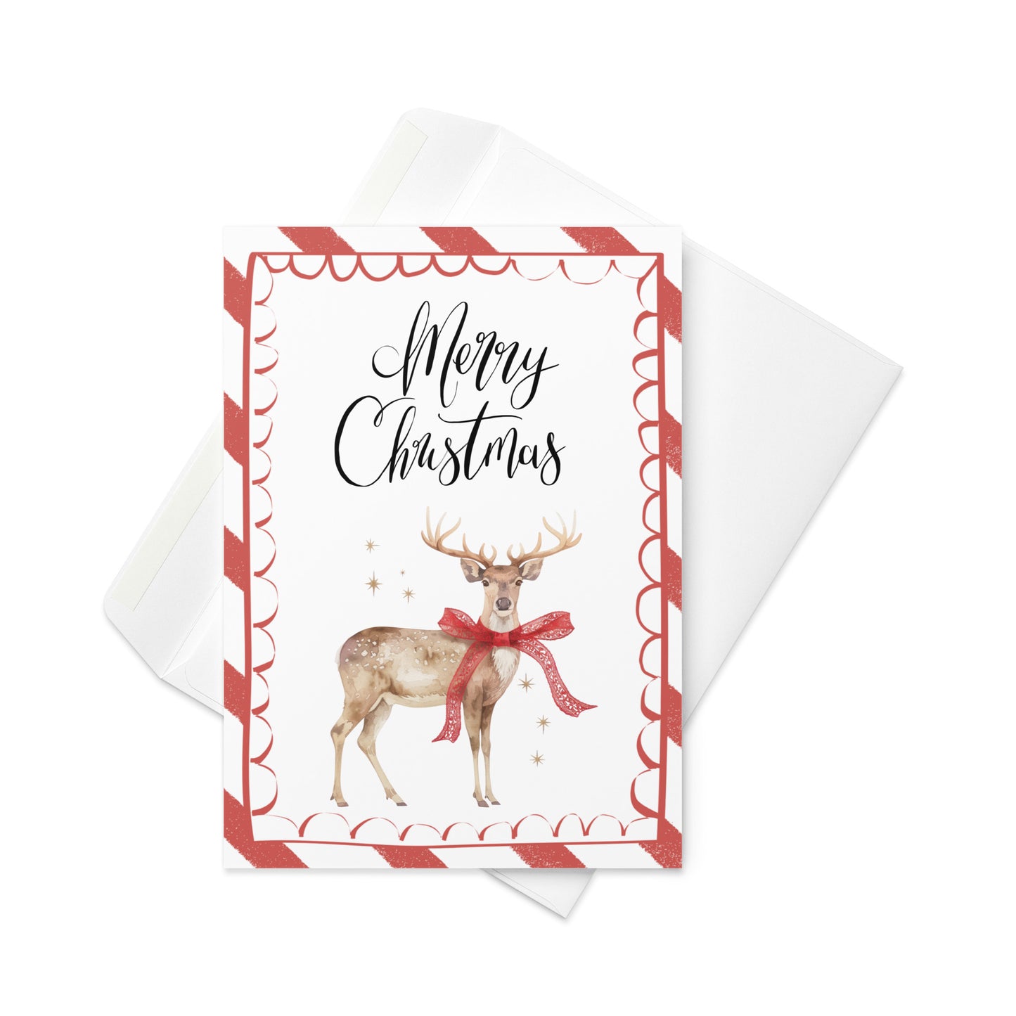 Christmas Card - Candy Cane Striped Reindeer Merry Christmas Card