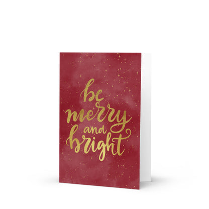 Christmas Card - Be Merry and Bright Red and Gold Christmas Card
