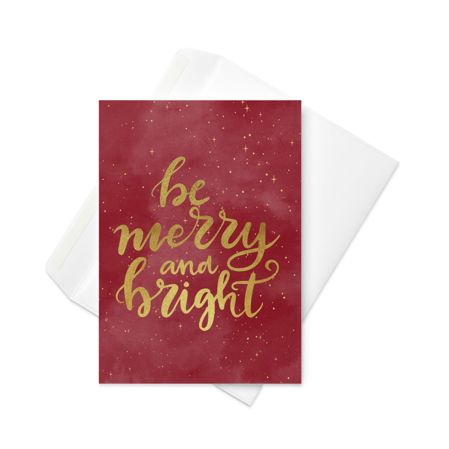 Christmas Card - Be Merry and Bright Red and Gold Christmas Card