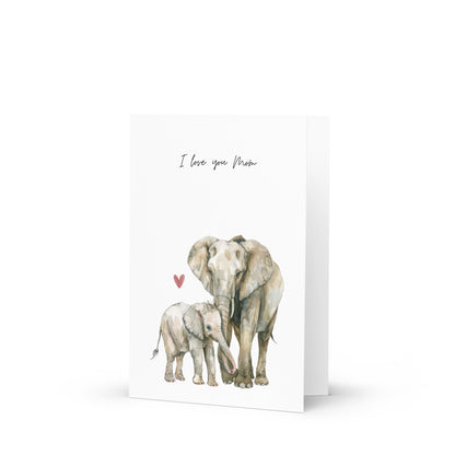 Greetings Card -    I Love You Mom Card | Watercolour Elephant Mother's Day & Birthday Card