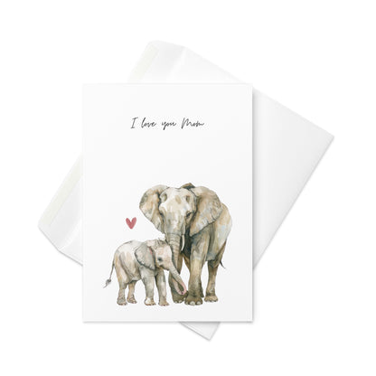 Greetings Card -    I Love You Mom Card | Watercolour Elephant Mother's Day & Birthday Card