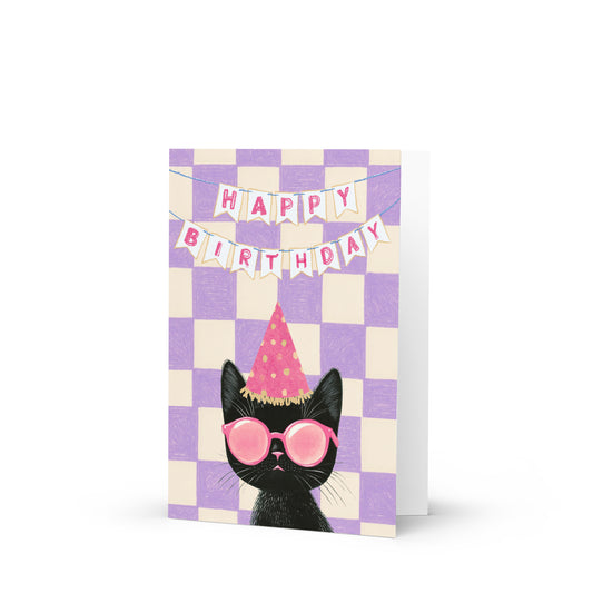 Greetings Card - Happy Birthday Cool Cat Card | Illustrated Black Cat Birthday
