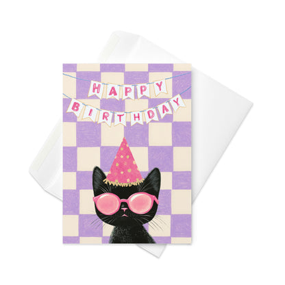Greetings Card - Happy Birthday Cool Cat Card | Illustrated Black Cat Birthday