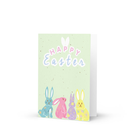Greetings Card - Happy Easter Cute Pastel Spring Bunny
