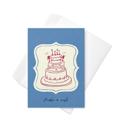 Greetings Card - Make a Wish Birthday Card | Illustrated Cake Greeting Card