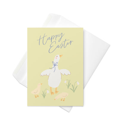 Greetings Card - Happy Easter Spring Goose and Chicks