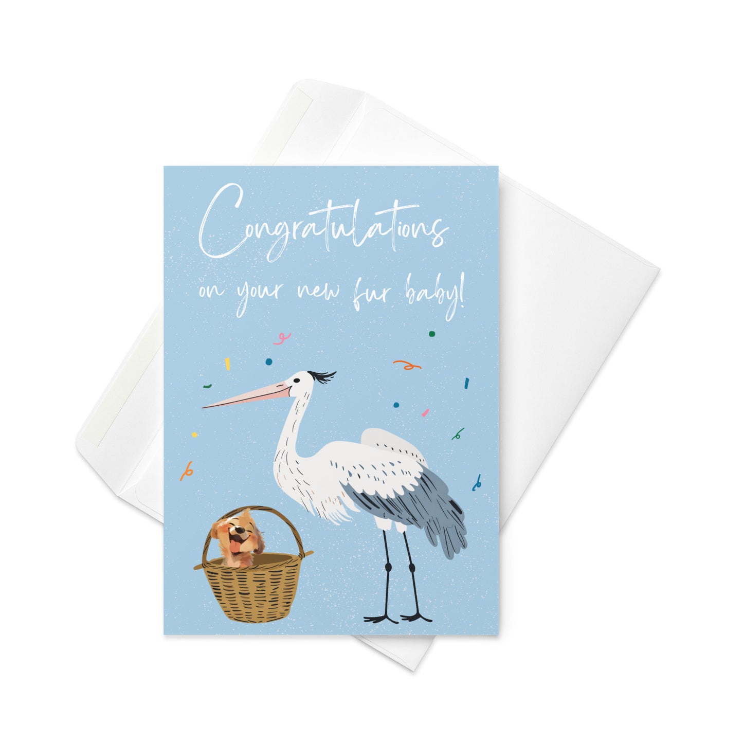 Greetings Card - New Pet Stork and Puppy Card