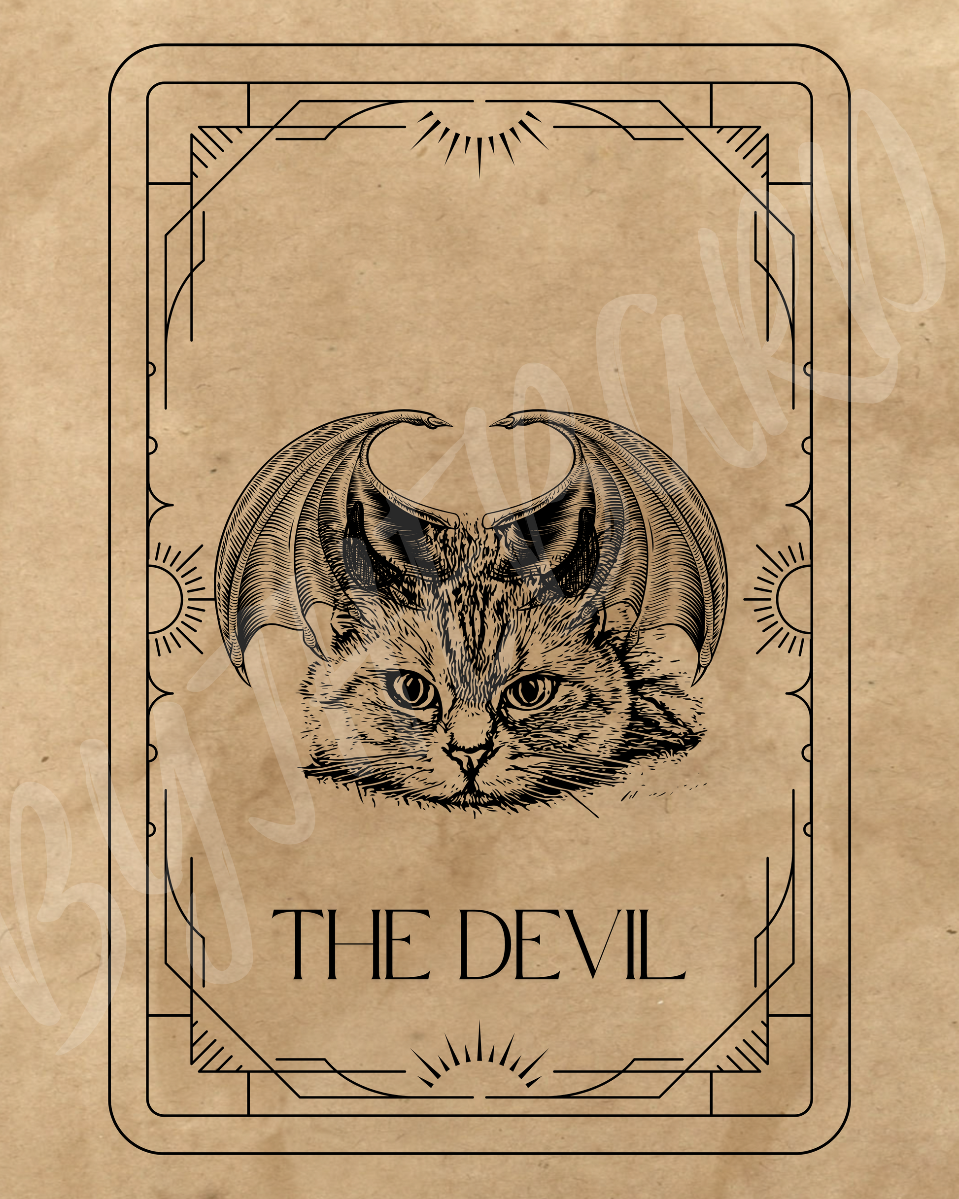 Wall Art Print - Tarot Card - The Devil, Feline Edition-By The Bard