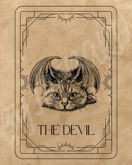 Wall Art Print - Tarot Card - The Devil, Feline Edition-By The Bard